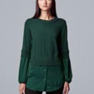 Simply Vera Vera Wang green, pleat sleeve sweater